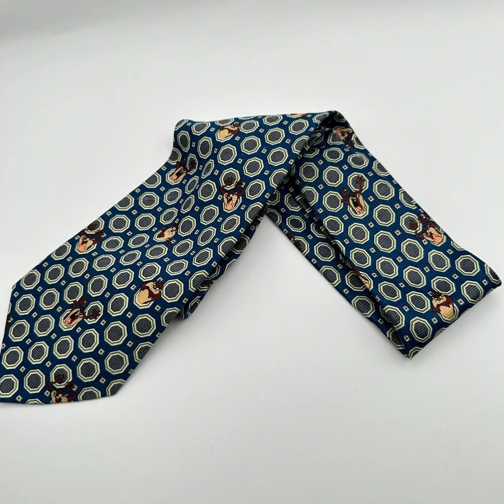 Looney Tunes Pointed Necktie Blue Brown Tasmanian Devil‎ Classic TAZ
